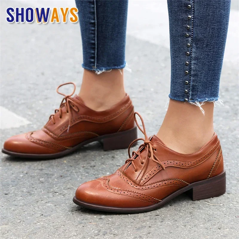Oxford Lace Up Women - British Flats Women Oxfords Mid Square