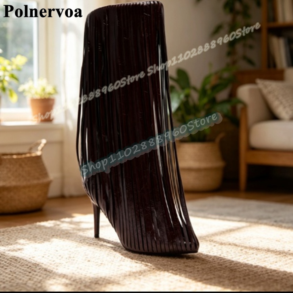 Women'S Shoes Burgundy - Big Size Knee High Burgundy Tassels