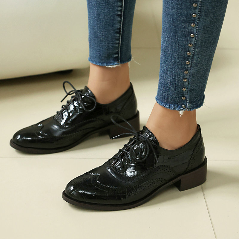 Women Stone Print Brogue Oxfor - đánh giá và giá Oxford Lace Up Women