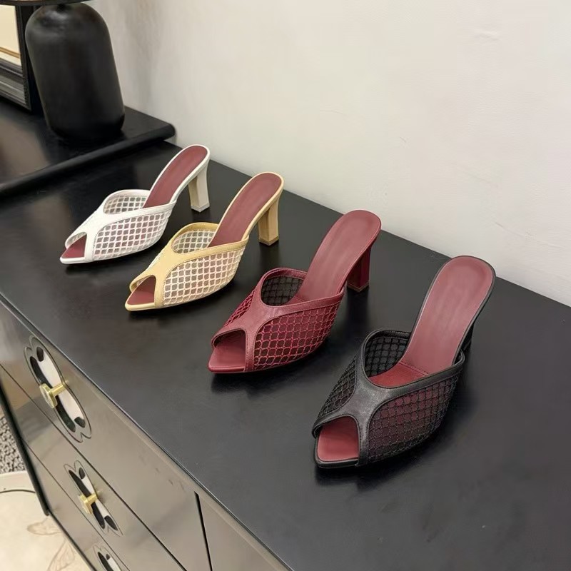 Women Fishnet Mesh Peep Toe Mu - đánh giá và giá Square Toe Mule