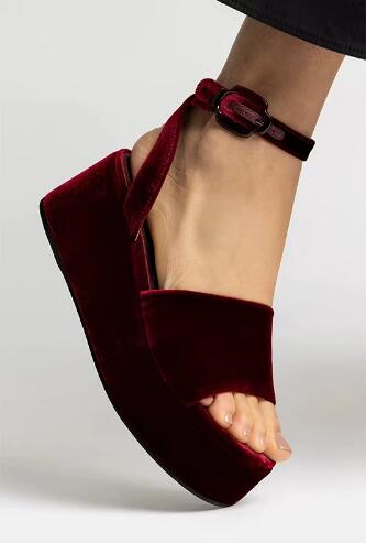 Burgundy Velvet Round Open Toe - đánh giá và giá Women'S Shoes Burgundy
