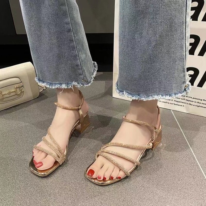Fairy Style Rhinestone Thick H - đánh giá và giá Square Toe Mule