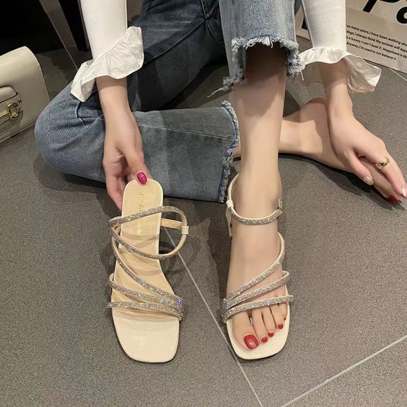 Fairy Style Rhinestone Thick H - đánh giá và giá Square Toe Mule